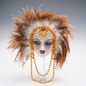 Unique Creations Ceramic Wall Mask with Feathers and Beads
