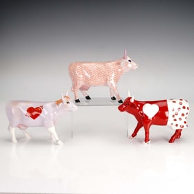 3pc CowParade Ceramic Valentine Themed Figurines