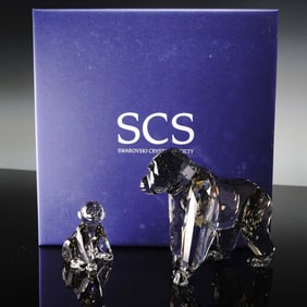 2pc Swarovski Crystal Figurines, 2009 SCS Gorillas Mother and Cub