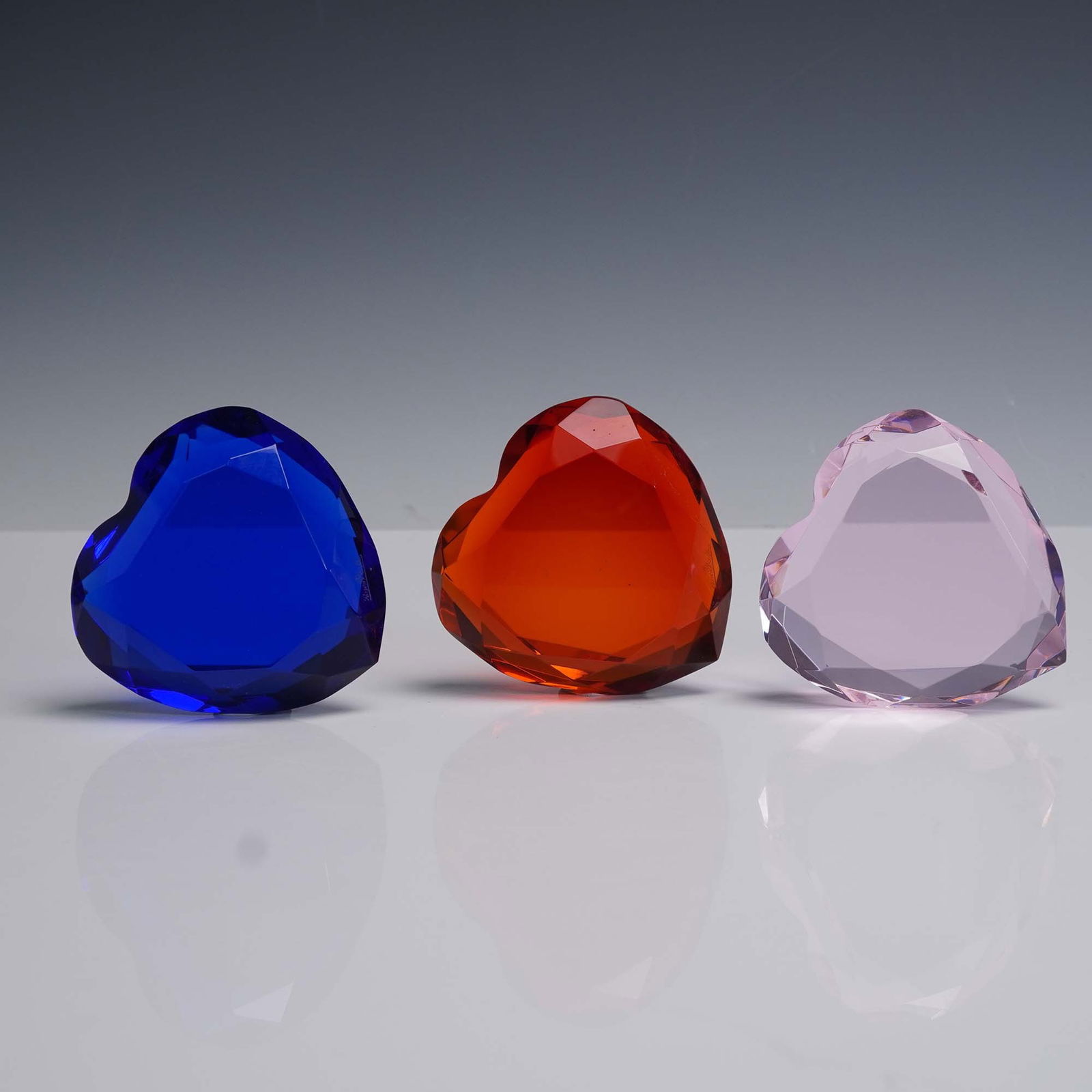 3pc Rosenthal Crystal Heart Paperweights with Boxes (1 of 6)