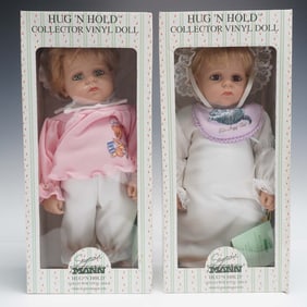 2pc Seymour Mann Hug 'N Hold Collector Vinyl Dolls with Original Boxes