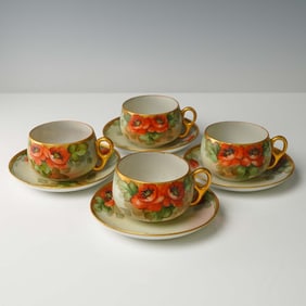 4pc Freiberg Hand Painted Cup and Saucer Sets