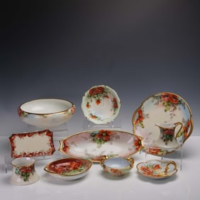 10pc Red Floral Motif Porcelain Tableware Set
