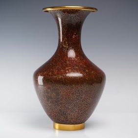 Cloisonne Enamel Vase with Gilded Accents and Floral Motif
