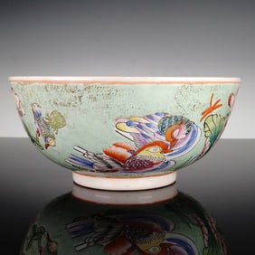 Chinese Porcelain Bowl with Mandarin Ducks and Lotus Motif