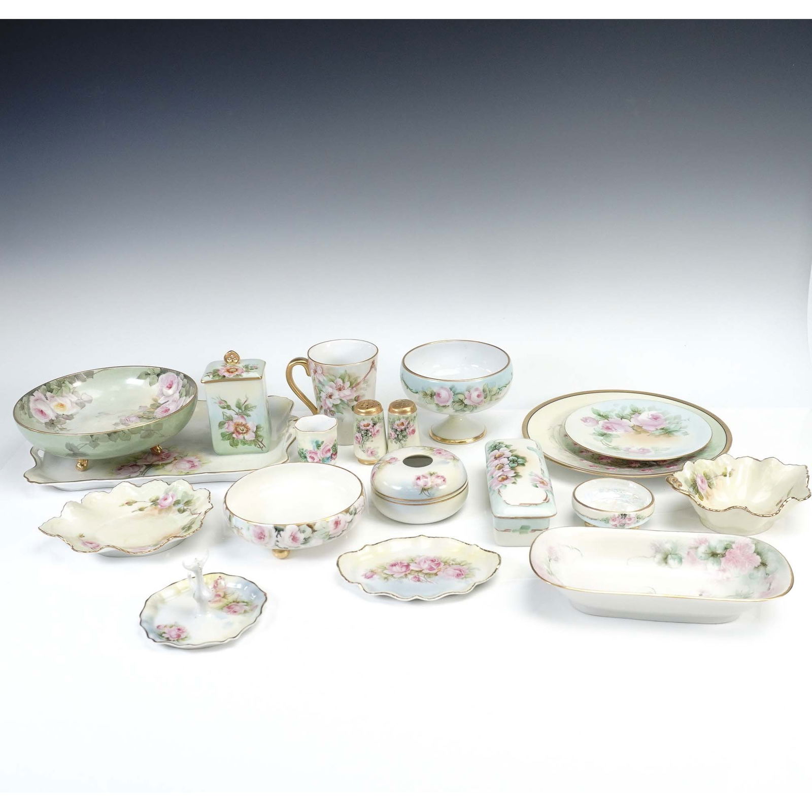 19pc Mixed Porcelain Lot, Hand Painted Floral with Gilt Trim (1 of 10)