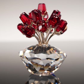 Swarovski Crystal Vase of Red Roses