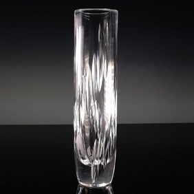 Cut Crystal Vase, Etched Ceskci Signature
