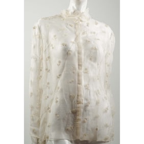 Valentino Ivory Sheer Silk Blouse with Embroidered Floral Detailing