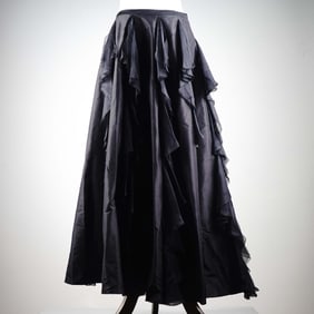 Valentino Boutique Black Satin Ruffle Skirt, Size 8