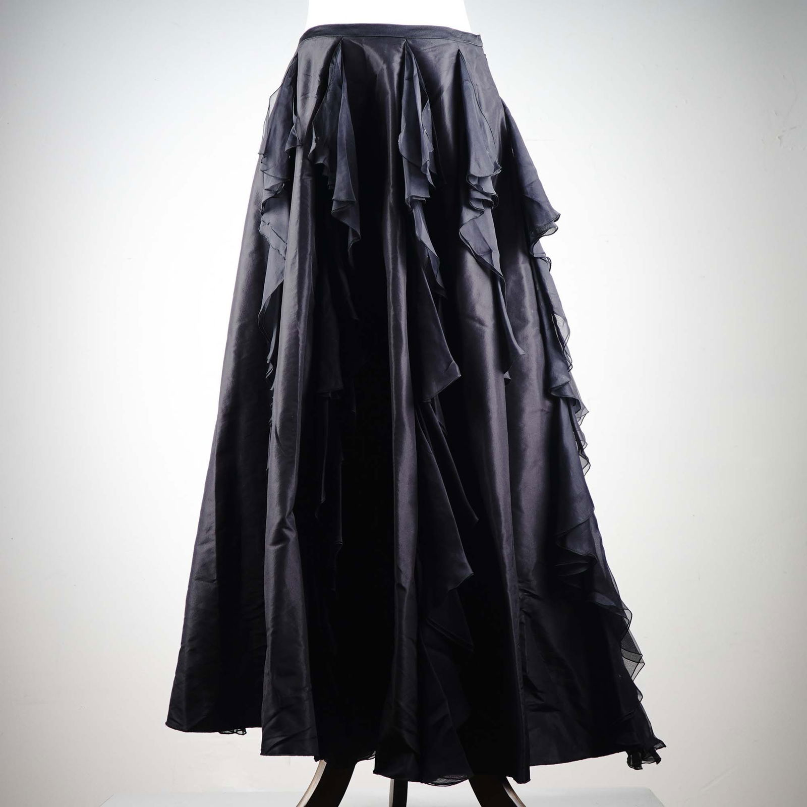 Valentino Boutique Black Satin Ruffle Skirt, Size 8 (1 of 5)