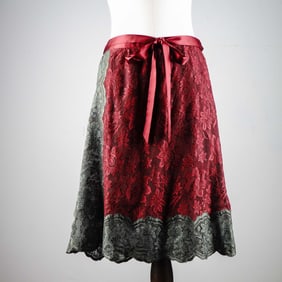 Valentino Boutique Lace Overlay Skirt with Ribbon Tie, Size 10