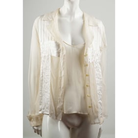 Valentino Boutique Cream Silk Blouse and Camisole Set, Size 10