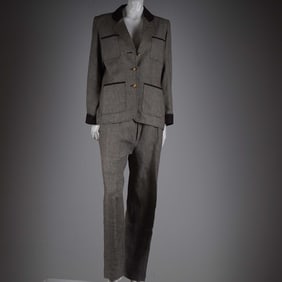 Yves Saint Laurent Rive Gauche Wool Pantsuit with Velvet Trim