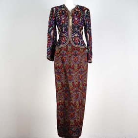 Oscar de la Renta Couture Women's Beaded Jacket & Brocade Skirt Set, Size 8