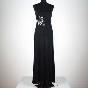 Lesley Sandra Black Evening Gown with Sequin Floral Detail, Size 12