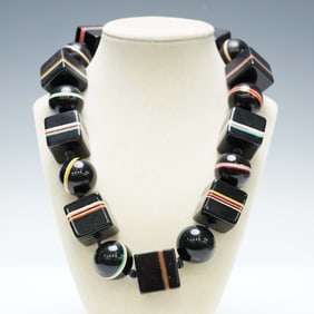 Jackie Brazil Bar Code Mix Black Resin Necklace