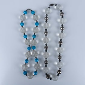 Pair of Opaque White Clear Stone Necklaces