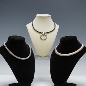 3pc Silver Tone and Black Collar Necklace Set