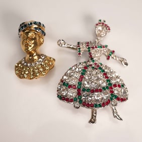 2pc Brooch Set, Lady Bust and Dancing Lady