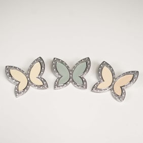 3pc Bejeweled and Enamel Butterfly Brooches