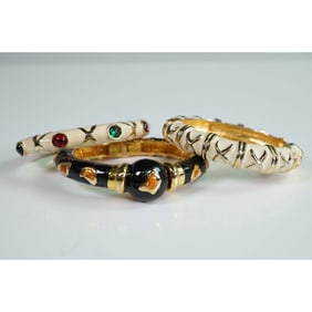 3pc Enamel and Gold-Tone Bangle Bracelet Set