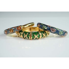 3pc NLH Enamel Bangle Bracelet Set in Green, Gray, and Blue Tones