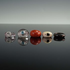 5pc Colorful Statement Band Rings, Mixed Materials