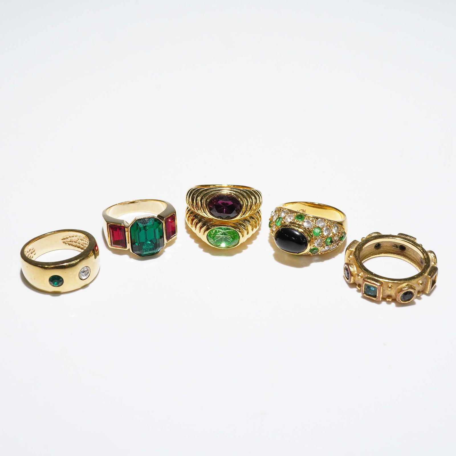 5pc Gold Tone Fashion Rings with Multicolor Gem Accents (1 of 4)