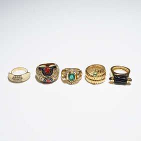 5pc Gold-Tone Cocktail Rings, Assorted Designs