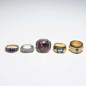 5pc Mixed Metal and Gemstone Cocktail Rings