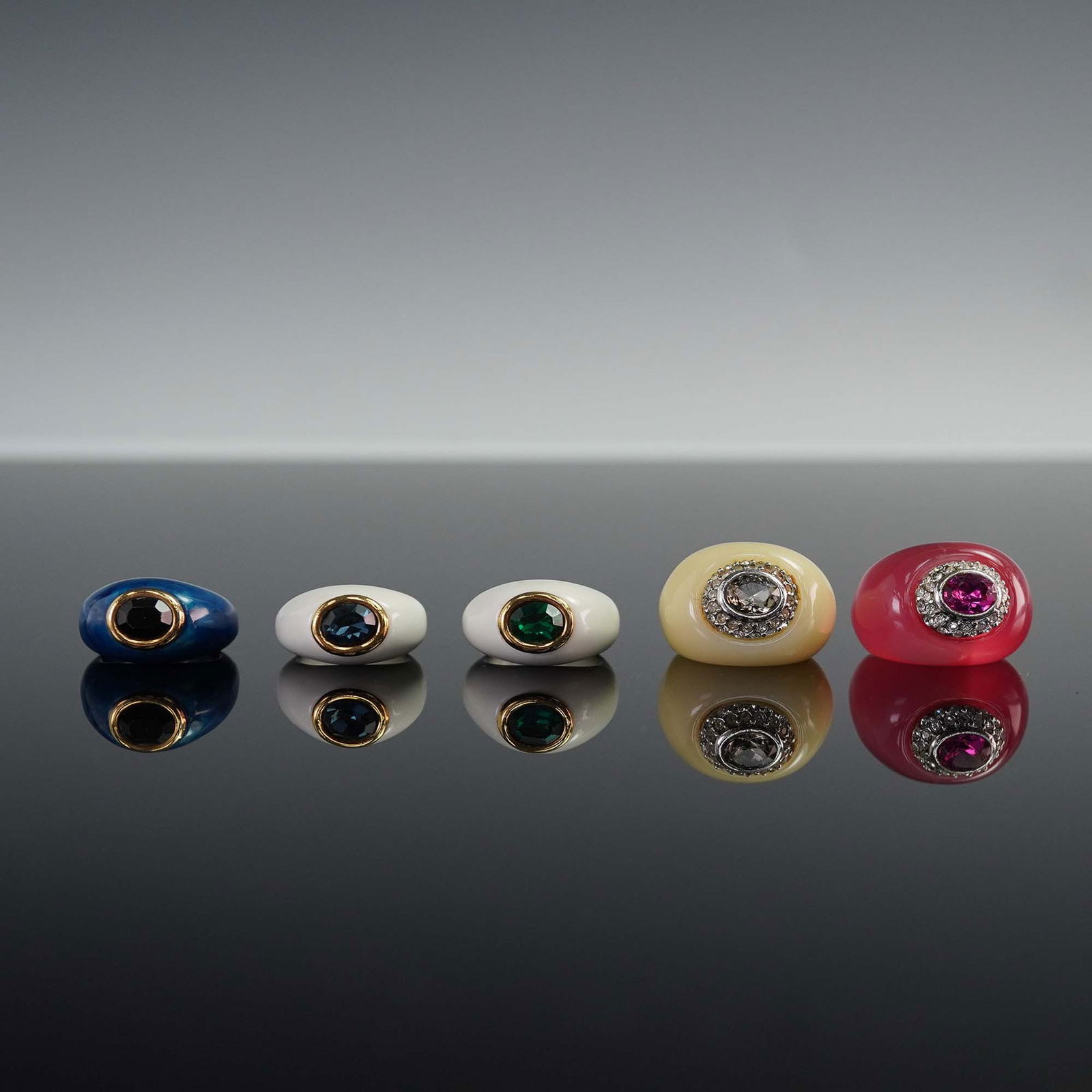 5pc Vintage Costume Resin Ring Set with Colorful Cabochon Stones (1 of 6)