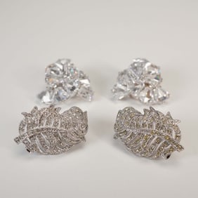 2 Pairs of Designer Clip-On Earrings, Jarin and Pave Leaf Designs