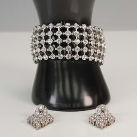 2pc Rhinestone Adjustable Cuff Bracelet and Earring Set