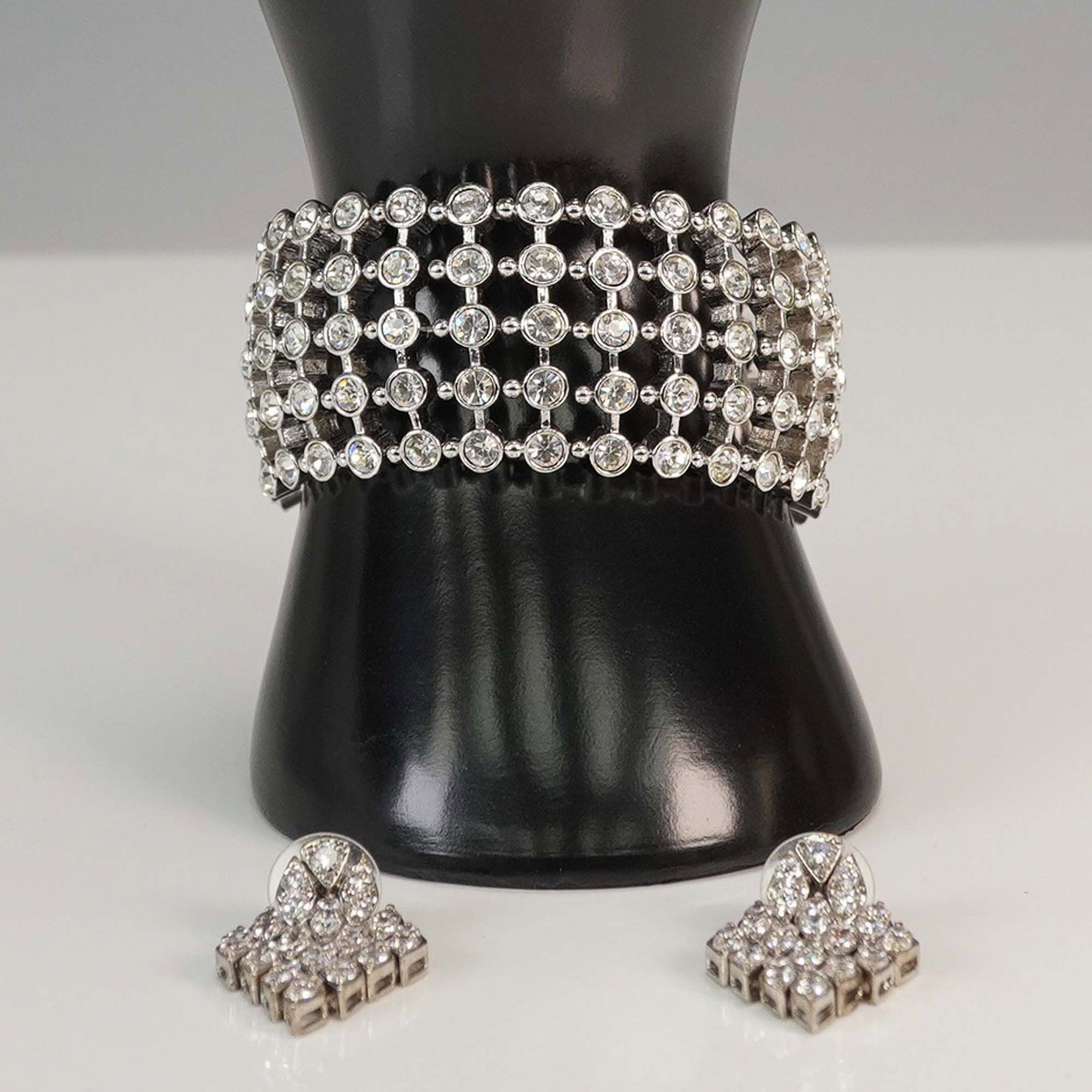2pc Rhinestone Adjustable Cuff Bracelet and Earring Set (1 of 5)