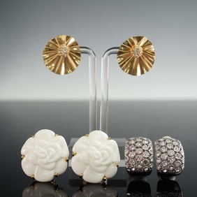 3 Pairs Vintage Rhinestone and Floral Earrings