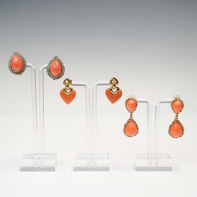 3pc Orange and Gold Tone Clip-On Earrings Lot