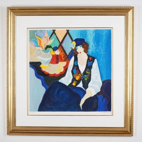 Itzchak Tarkay, Serigraph on Textured Paper, Waiting, Signed