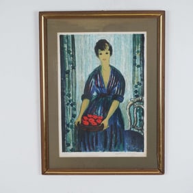 Antoine Serneels Lithograph, Woman with Apples, Signed