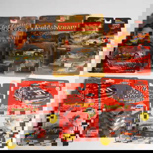 6pc Racing Champions Die Cast Toy Cars: Collection of six Racing Champions die cast toy cars, each presented in its original packaging. Includes a Hot Country Series car featuring Billy Dean (Issue 21, 1 of 25,000), and a Riverside Thriller