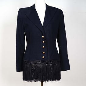 Valentino Boutique Women's Navy Blazer -Fringe & Gold Knot Buttons, Size 10
