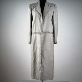 Vintage Valentino Boutique Light Grey Cashmere Coat with Satin Trim