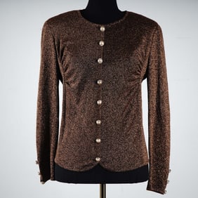 Valentino Night Women's Bronze Glitter Evening Sweater, Size Medium