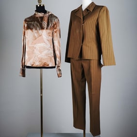 Valentino Roma Pinstripe Suit with Silk Blouse, Size 8