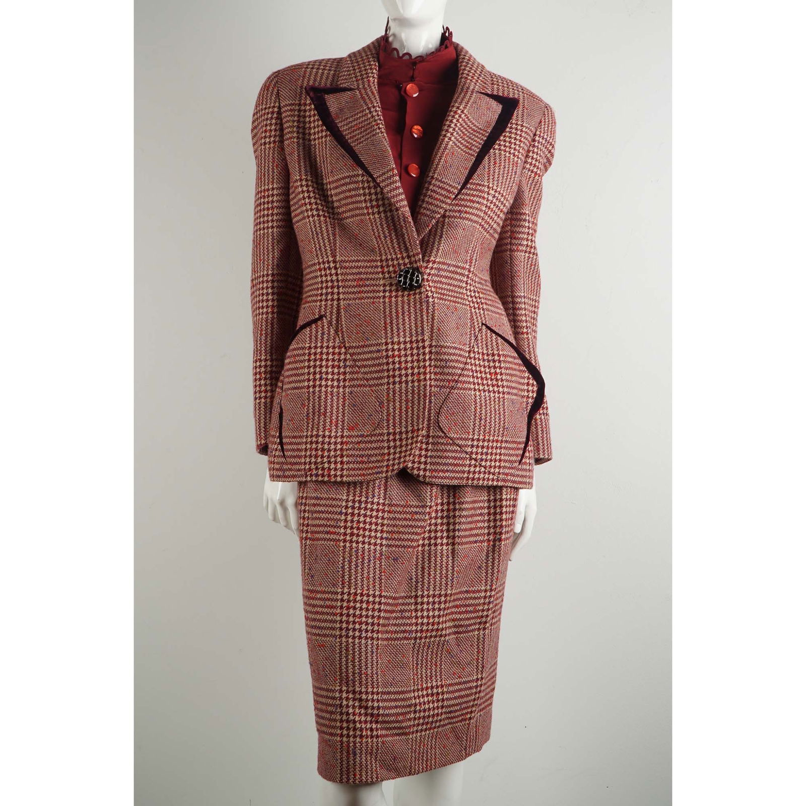 3pc Valentino Boutique Glen Plaid Wool Skirt Suit Ensemble, Size 10 (1 of 9)