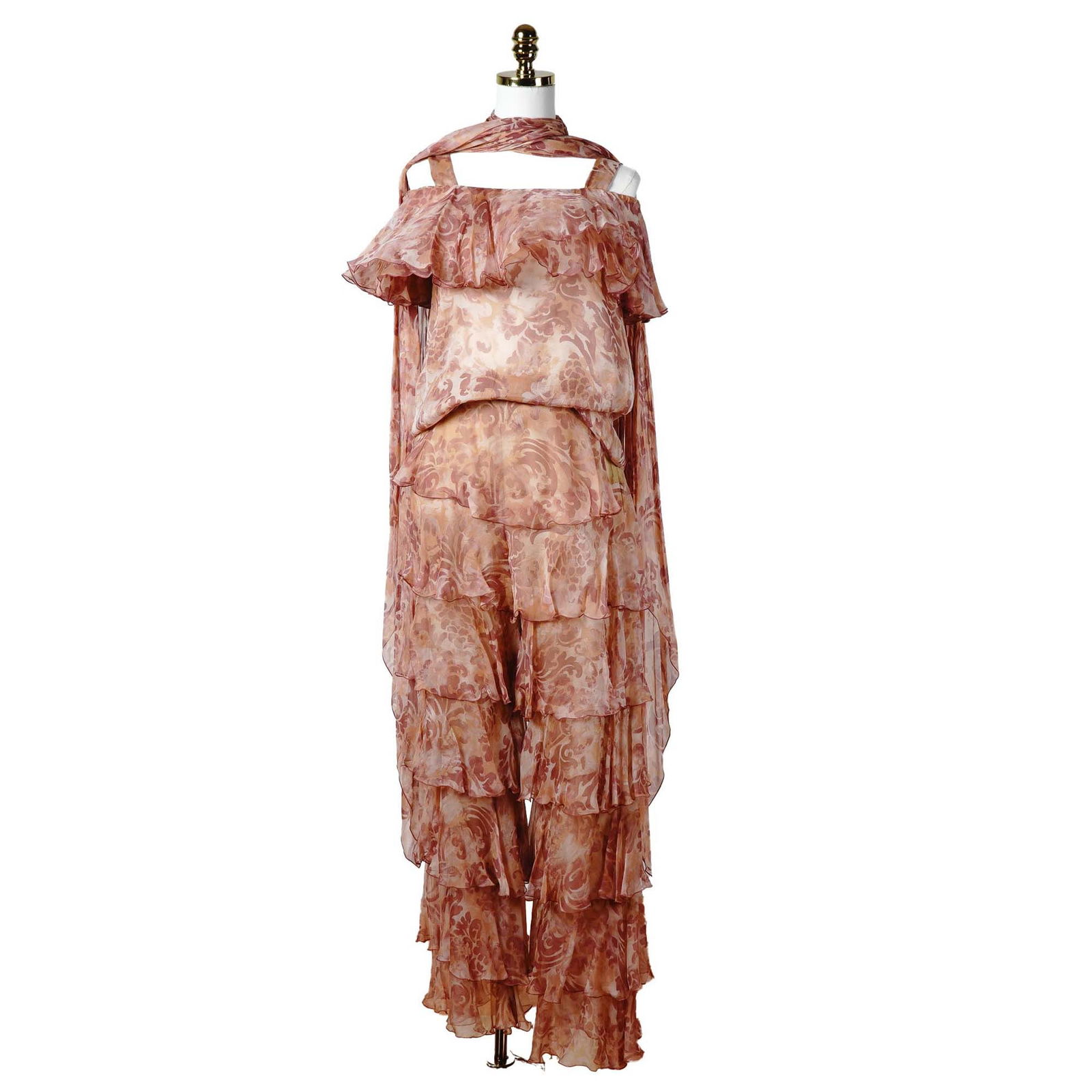 Valentino Night Women's Ruffle Top, Pant and Scarf Set, Size 10 (1 of 8)