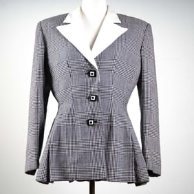 Valentino Boutique Glen Plaid Wool Blazer, Made in Italy, Size 10