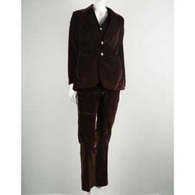 Pierre Cardin 3pc Brown Velvet Pantsuit Ensemble, Size Small