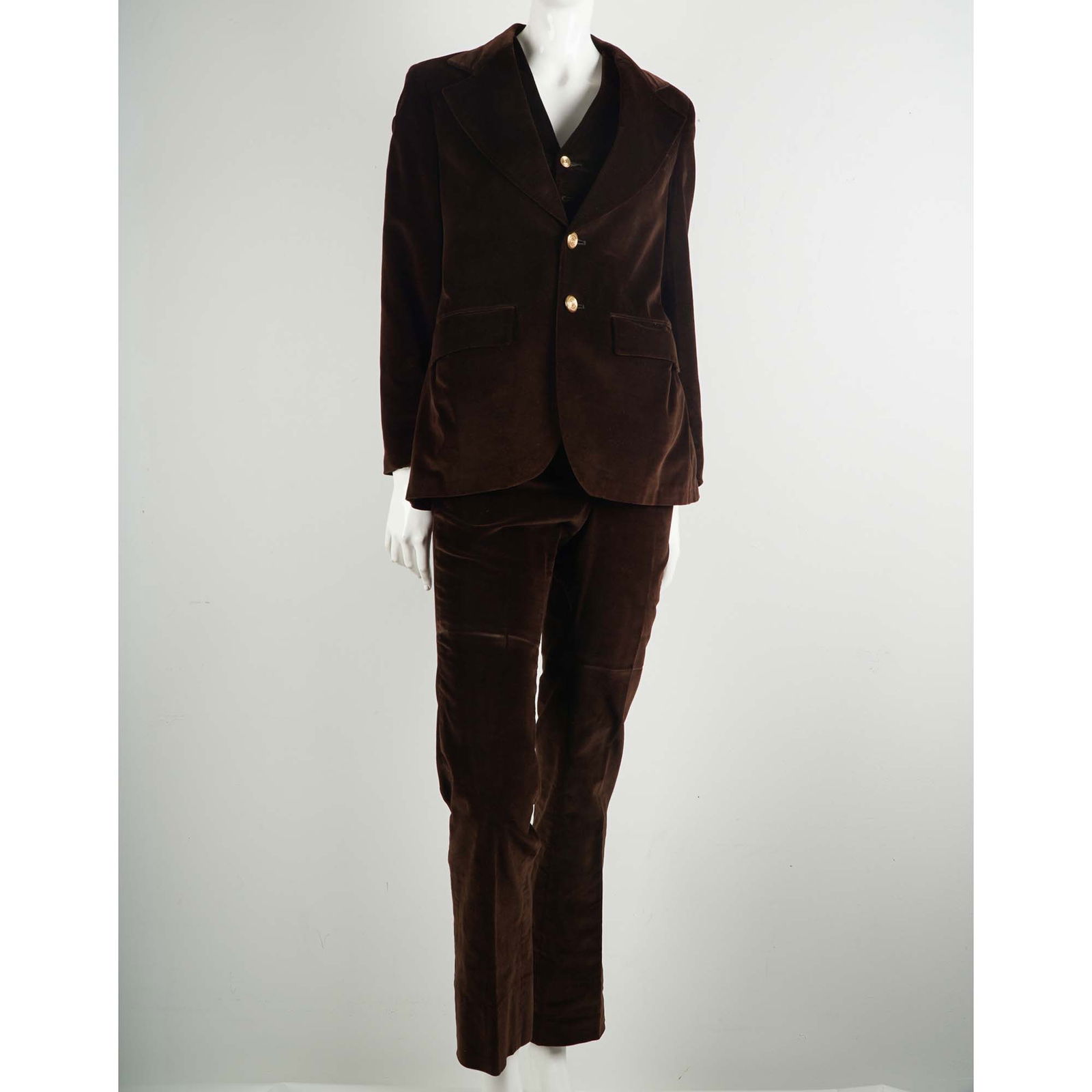 Pierre Cardin 3pc Brown Velvet Pantsuit Ensemble, Size Small (1 of 10)