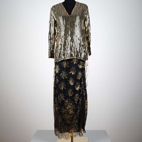 Bill Gibb London Sequin Blouse and Metallic Lace Skirt Ensemble, Size 12